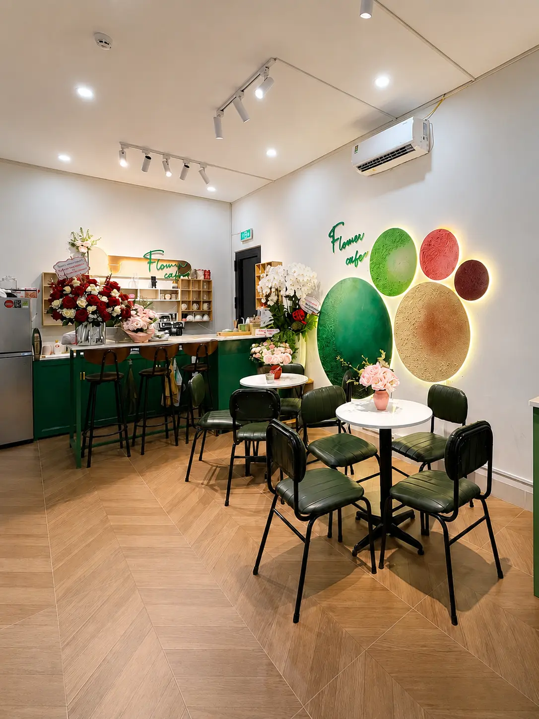 Two iced coffees in the waiting area at Flower Laundromat & Cafe Da Nang