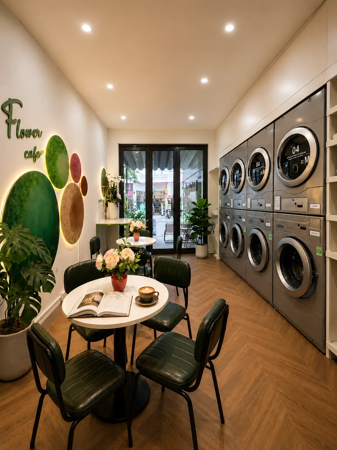 Modern and cozy interior of Flower Laundromat & Cafe in Da Nang