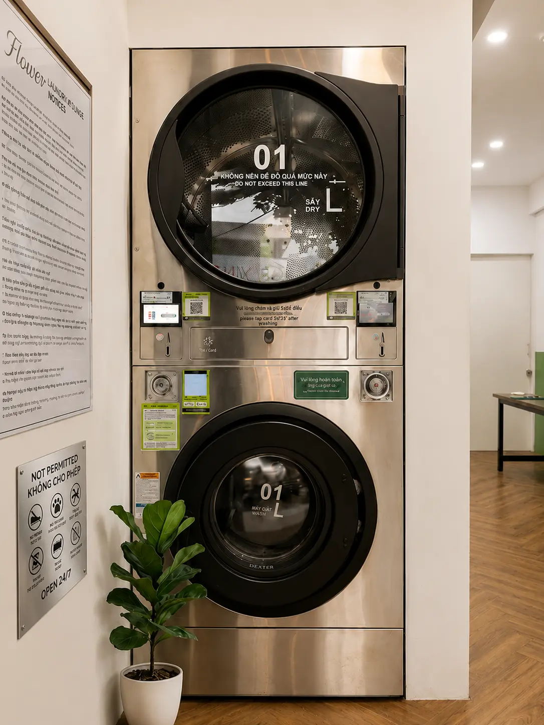 Large-capacity washer and dryer at Flower Laundromat Da Nang