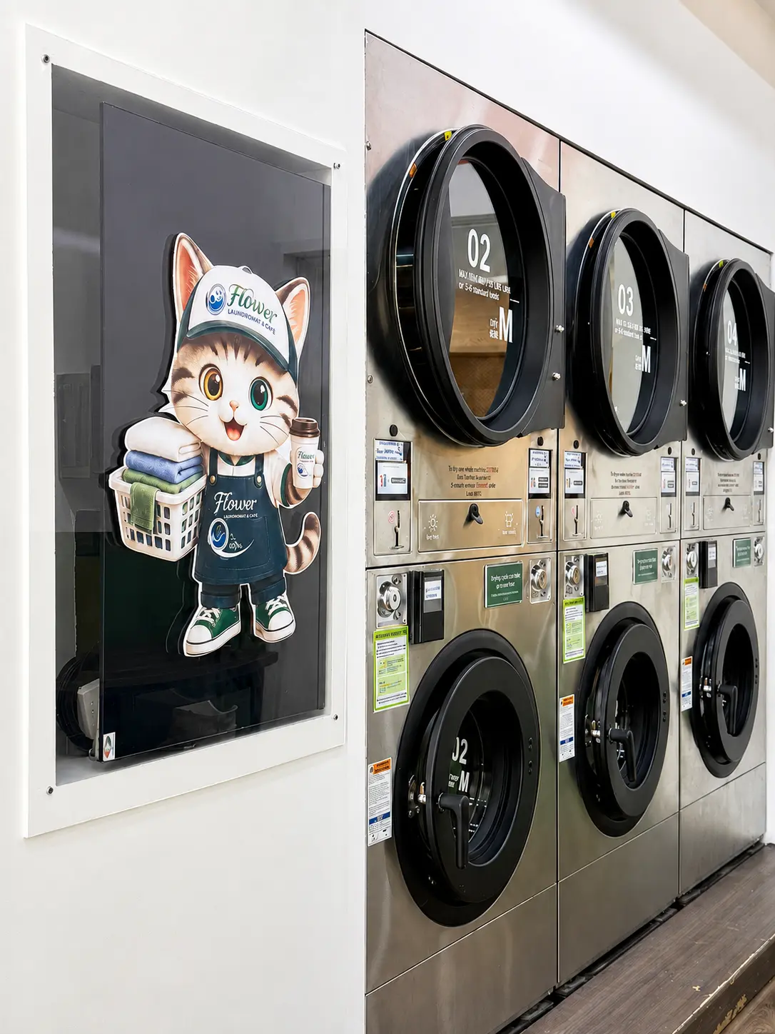 Clean and modern self-service laundromat interior at Flower Da Nang